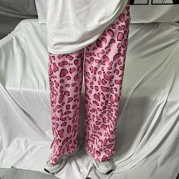 Vasaros Harajuku Vintage Laisvalaikio Kelnės Moterims Rožinė Kawaii Leopardas Spausdinti Negabaritinių Kelnių Kišenėje Bifurcation Streetwear Kelnės 2021