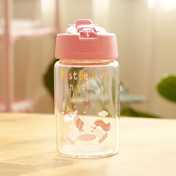 Vienaragis šiaudų stiklo moteris studentų Nešiojamų nepralaidžiose minkštas mergaitė vandens butelis mielas pink cartoon vandens Puodelį Staigmena Pardavimo kaina