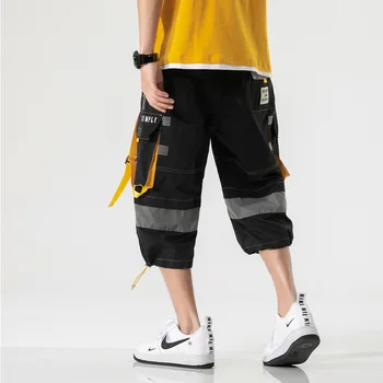 Vyrų Vasaros Mados Krovinių Šortai Nauji laisvi Hip-Hop Streetwear Kišenėje shorts Mens Punk Raišteliu Kaklaraištis kojomis Kvėpuojantis Kelnės