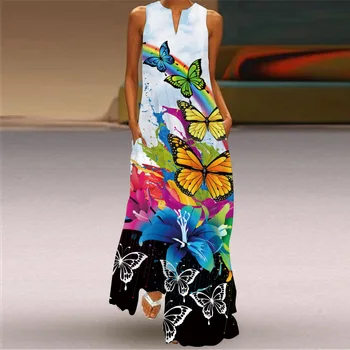 WAYOFLOVE Mados Spausdinti Vasaros Paplūdimio Suknelė 2021 Atsitiktinis Elegantiškas Ilgas Suknelės Moteris Šalis Rankovių Plius Dydis Vintage Suknelė Moterims