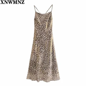 XNWMNZ Za Moterų Elegantiškos Mados seksualus Leopardas Spausdinti Minkšta Midi Camisole Suknelė Vintage Backless Plonas Dirželiai Moterų Suknelės Mujer