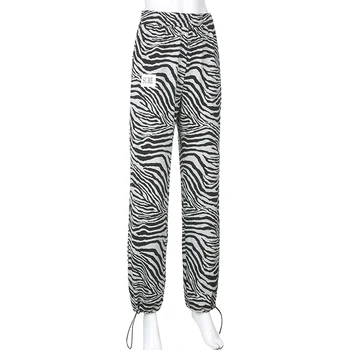 Zebras Spausdinti Harajuku Krovinių Kelnės Capri Moterims Y2K Derliaus Atsitiktinis Baggy Aukšto Juosmens Poilsiu Sweatpants Kelnės Streetwear Iamhotty