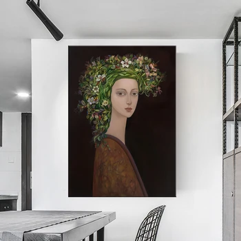 Šiaurės Šiuolaikinių Augalų Gėlių Moteris Abstrakčiai Mados Stiliaus Drobės Tapybos Menas Spausdinti Plakato Nuotrauką Sienos Kambarį Namų Dekoro
