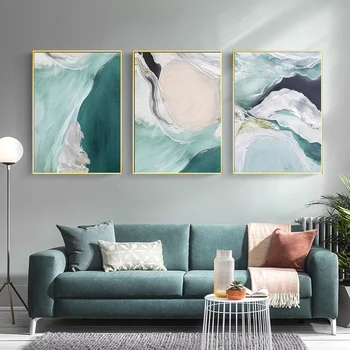 Šiaurės Žalia Abstrakčios Jūros Upių, Kalnų, Drobė Meno Tapybos Spausdinti Plakato Sienos Nuotrauka Kambarį 