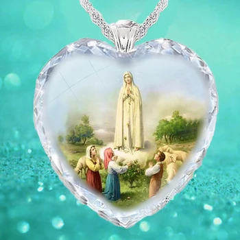 Širdies Formos Kristalų, Stiklo Krikščionių Mergelės Marijos Pakabukas moteriški Karoliai Mados Religinių Amuletas, Aksesuarai, Šaliai, Papuošalai