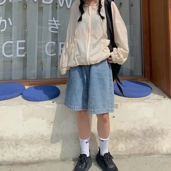 Šortai WomenHigh Juosmens Korėjos Stiliaus Naujas Mados Vasaros Paprasta Harajuku Studentų Ulzzang Streetwear Laisvalaikio Retro Prarasti Apačioje