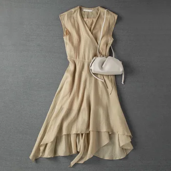 Šviesos Prabanga Paprasta Temperamentas Grynos Spalvos Šifono Suknelė 2021 Naujas Vasaros Moterų Klubo Šalis Suknelė Vestidos