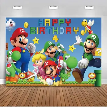 Žaidimas Super Marios Bros Fotografijos Backdrops Šalies Stalo Dekoras Vaikų Gimtadienio Animacinių Filmų Nuotrauka Fone Vinilo Photo Booth