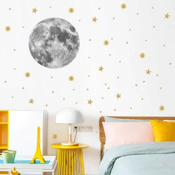 Žalia mėnulio sienų lipduko vaikų kambario kambarį sienų dekoras aukso spalvos žvaigždžių vinilo lipdukai spausdinti tapetai namų dekoro plakatus freskomis