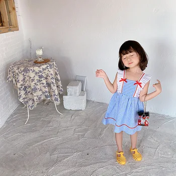 1-7T Bamblys Vaikas Baby Girl Dress Vasaros Raukiniai Lankas Rankovių Pledas Sundress Elegantiškas, Mielas, Saldus Šalis Princesė Suknelė