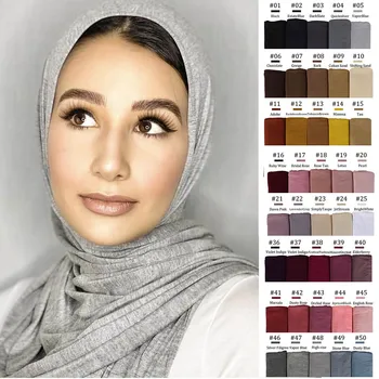 10 dienų pristatymas Medvilnės Jersey Hijab Šalikas Spalvotų Minkšta Elastinga Musulmonų Skara Paprasto Turbaną Kaklaraištis Galvos Apsiaustas Moterų 170x60cm