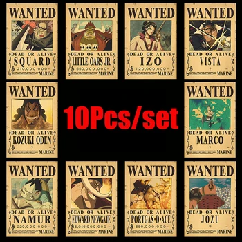 10vnt/set Anime One Piece Senovinių Plakatų Vaikų Kambario Gyvenimo Sienų Apdailai Karikatūros Piratų Norėjo Paveikslų Žaislai, Lipdukai
