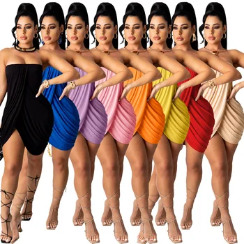 1L200 Vasaros mados naujas universalus moterų vientisos spalvos seksualios krūtinės suvynioti ritininės suknelė suknelė moterims