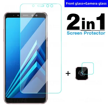 2 in 1 Grūdintas Stiklas Samsung Galaxy A5 A7 A8 A9 A6 Plius 2018 Screen Protector Samsung A11 A21 A31 A41 A51 A71 vaizdo Kameros Objektyvas