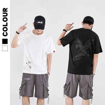 2021 Dizaineris Black Marškinėliai Siuvinėjimo Phoenix Vyrai Gatvės Mados prekinio Ženklo Medvilnės Pusė trumpomis Rankovėmis T-shirt vyrams Viršuje Tee M-4XL