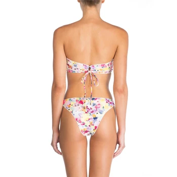 2021 Mados Tendencija Moterys Vasarą Boho Rankovių Bikini Maudymosi Kostiumai Gėlių Raštas Mažas Juosmens Paplūdimio Atostogų Maudymosi Kostiumėliai