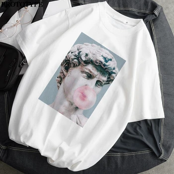 2021 Moterys T-Shirt Monla Lisa Atspausdintas t-shirt Moterų Ulzzang Estetinės T-Marškinėliai su trumpomis rankovėmis Harajuku Viršūnes Negabaritinių t-shir