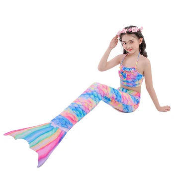 2021 Naujas 4 Spalvų Mielas Vasaros Mergaičių maudymosi kostiumėlį Undinėlės Uodega Princesė Suknelė su Undinėlės Kostiumu 3 Gabalas Cosplay maudymosi kostiumėlis 3-8y