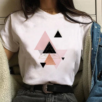 2021 Naujas Vasaros Geometrinė Figūra Print T Shirt Moterims, Baltos spalvos Marškinėlius Harajuku Mados T-shirt Laisvalaikio Moterų Viršūnių Negabaritinių Drabužiai