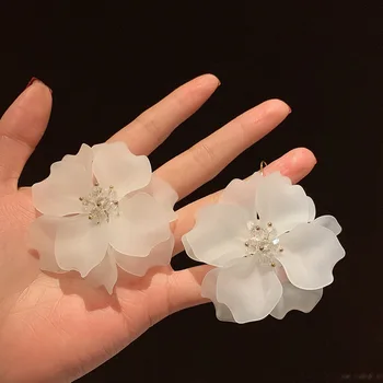 2021 Prašmatnus korėjos temperamentas baltas žiedlapis auskarai Didelis Pareiškimą, gėlių auskarai mergina Papuošalai