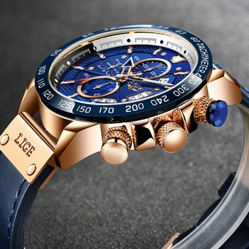 2021New LIGE Atsitiktinis Sporto Laikrodžiai Vyrams Blue Top Brand Prabanga Karinės Odinis Riešo Žiūrėti Žmogus Laikrodis Mados Chronograph Laikrodis