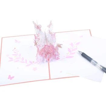3D Pop-Up Drugelis Gėlių Krepšelis Sveikinimo Kortelė Gimtadienio dieną, Motinos Dieną Šalies M17D