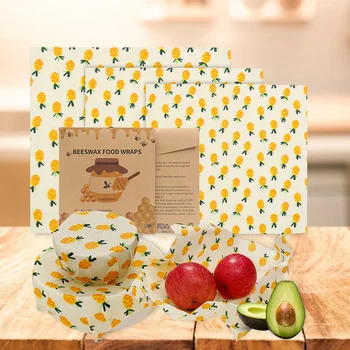 4PCS bičių Vaškas Maisto Wrap Rinkinys Daugkartinio naudojimo ekologišką Maisto Wrap Su 1 Mažas 2 Vidutinio Ir 1 Didelio Maisto Laikymo