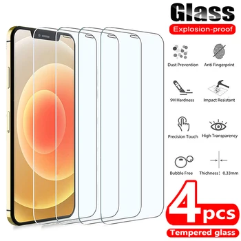 4PCS Grūdintas Stiklas iPhone 7 8 6 6s Plius Screen Protector, iPhone X XR XS MAX SE 2020 m., 5 5s 11 12 Pro Mini Pilnas draudimas Filmas