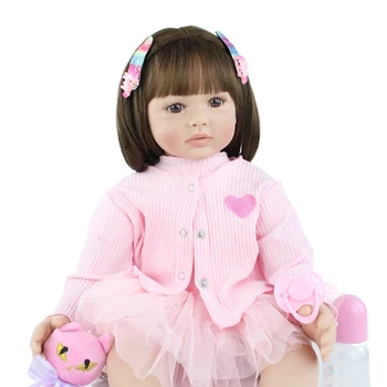 60cm Silikono Reborn Baby Doll Minkšto Vinilo Rožinė Suknelė Princesė Bamblys Kūdikių Dress Up Play House Žaislai, Gimtadienio Dovana