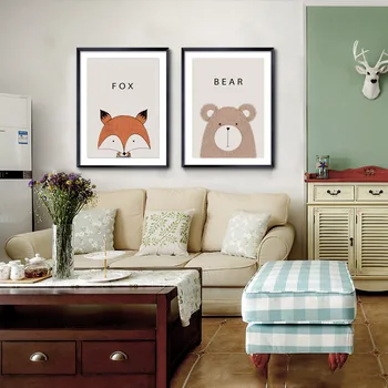 Akvarelė Atspausdinta Drobė Plakatas Sienos Nuotraukas Gyvūnų Elnias Bear Rabbit Dramblys Fox Šiaurės Stiliaus Šiuolaikinės Tapybos Namų Dekoro