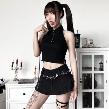 AltGirl Gothic Punk Apkarpyti Viršūnes Moterų Derliaus Y2k Mall Goth Harajuku Streetwear Apynasrio Backless Vest Emo Alt Tamsiai Akademinės Bendruomenės Drabužiai