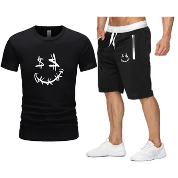 Balta Pinigų Veidą Spausdinimo Negabaritinių marškinėliai 2021 Streetwear Vyrų Hip-Hop Prekės ženklas Nustato vyriški Drabužiai Vasaros Paplūdimio Šortai Tracksuit