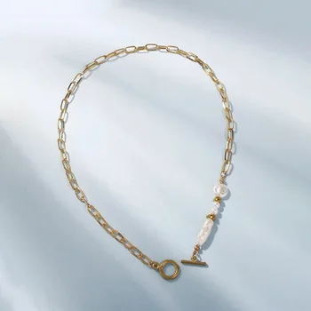 Bohemijos Natūralių Perlų, Aukso Grandinės Karoliai Moterų Korėjos Geometrinis Asimetrija Žavesio Karoliai Chokers Pareiškimą Papuošalai, Dovanos
