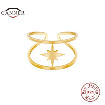 CANNER 925 Sterlingas Sidabro, paauksuoti Reguliuojamas Žiedo Moterų Retro Prabanga Pirštu, Vestuviniai Žiedai, Sužadėtuvių Papuošalai anillos