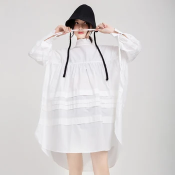 CHICEVER Balta Suknelė Moterims Stovėti Apykakle ilgomis Rankovėmis Megztinis Minimalistinio Negabaritinių Kietas Mini Suknelės Moteris Naujų Drabužių 2021