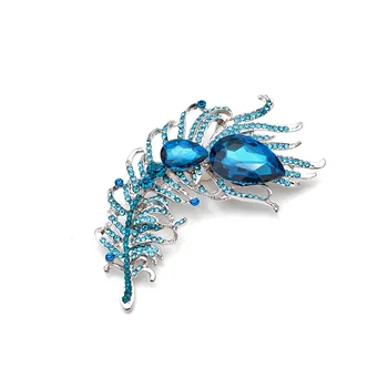 CINDY XIANG didelių kristalų plunksnų sages moterims ežero mėlynos spalvos kailis sagė pin vestuvių papuošalai, šaliai, aksesuarai dovanos