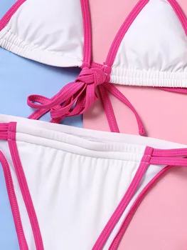 Colorblock Trikampis Bikini Komplektas Seksualių Moterų Maudymosi Kostiumėlį 2 Dalių Kostiumą Moterų Maudymosi Kostiumą, Push Up Plaukimo Kostiumas