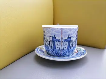 Derinys Kinijos ir Vakarų Mėlynos ir Baltos spalvos keramikinis Puodelis, Prabangus Retro Šviesos Prabanga Aukso Dažytos Kavos Puodelis ir Lėkštelė