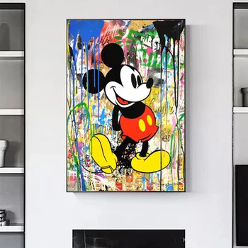 Disney Mickey ir Minnie Grafiti Meno Tapybos Drobės Gatvės Meno Plakatas ir Spausdinimo Sienos Meno Nuotrauką Kambarį Namų Dekoro