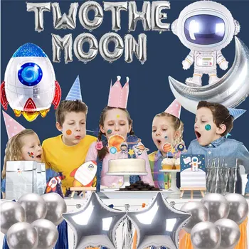 Du Mėnulio Balionai,2 Mėnulis Gimtadienio Reklama Kūdikių 2-ojo Gimtadienio Kosmosą Astronautas Robotas NSO Tema Šalis