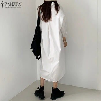 Elegantiškas, Kietas Marškinėliai Suknelė ZANZEA 2021 Moterų Pavasario Sundress Kaftan Atsitiktinis Laple Midi Vestidos Moterų Apdaras Femme Negabaritinius