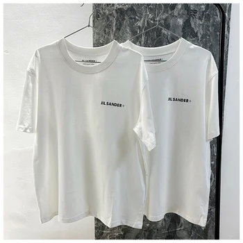Europos mados gatvės stiliaus jil sander paprastu laišku spausdinti, medvilnės marškinėliai moterų mados prarasti trumpomis rankovėmis vyrams