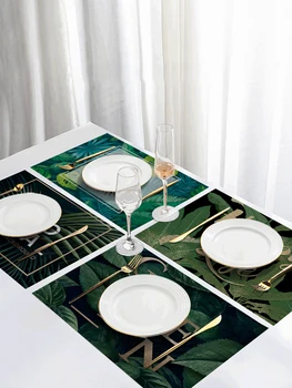 Fuwatacchi Placemat Lentelė Kilimėlis paveikslėlį Nudažyti Žalia Lapų Spausdinta Lentelių Šilumos izoliacija Lino Virtuvė, Valgomasis Pagalvėlės