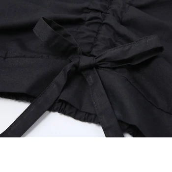 Gotikos V NeckShort Sleeve Black Pasėlių Marškinėliai Moterims Streetwear Seksualus Tvarstis Pasėlių Viršuje 2021 M. Vasaros Atsitiktinis Chic Slim Marškinėliai Moteriška