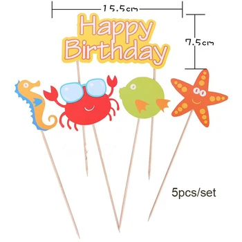 Happy Birthday Cake Toppers Žuvų Star Krabų Formos Tortas Topper Pagal Jūros Šalis Tortas Topper Undinė Temą Gimtadienio Dekoras