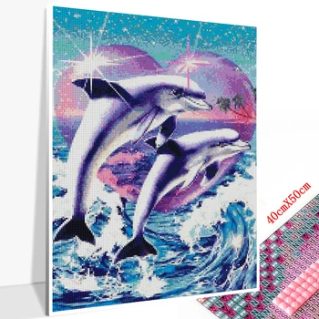 Huacan Diamond Tapybos kvadratiniu delfinų 5D Diamond Siuvinėjimo Mozaikos Meno Rinkiniai Namų Puošybai