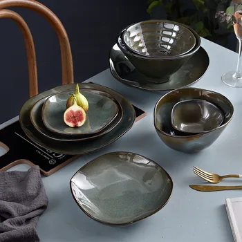 Japonijos dubenį ir plokštės rinkinys kūrybinės keramikos dubenėlį ir stalo įrankiai rinkinys