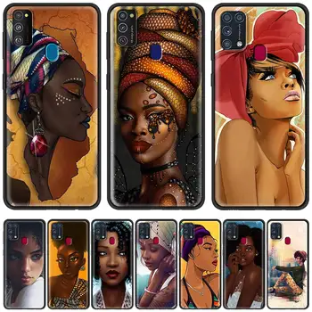 Juodosios afrikos mergina, Minkštas gaubtas, skirtas Samsung Galaxy M31 M30s M51 M31s M11 M01 A7 A9 2018 M. M20 M40 M30 M10 Juoda Telefono dėklas TPU Apvalkalas
