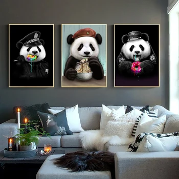 Juokinga Meno Mielas Animacinių filmų Gyvūnų Panda Valgyti Drobė, Tapyba, Plakatas Spausdinimo Cuadros Sienos Meno Kambarį Namų Dekoro (be Rėmelio)