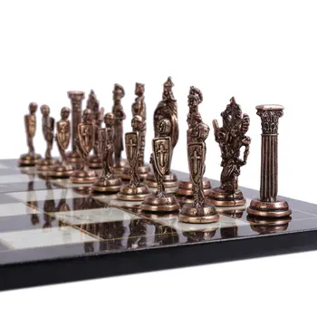 Karališkoji Britų Armijos Antikvariniai Vario Metalo Šachmatų Rinkinį Suaugusiems, rankų darbo Vienetų ir Marmuro Dizaino Medžio Šachmatų Lenta Karalius, 8 cm